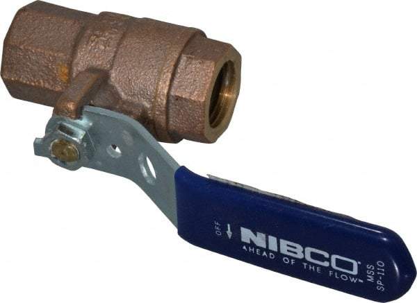 NIBCO - 1/2" Pipe, Full Port, Bronze Standard Ball Valve - 2 Piece, Inline - One Way Flow, FNPT x FNPT Ends, Lever Handle, 600 WOG, 150 WSP - USA Tool & Supply