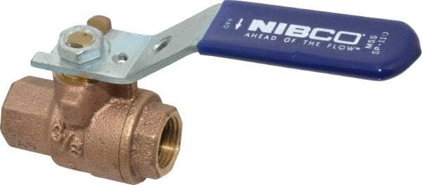 NIBCO - 3/8" Pipe, Full Port, Bronze Standard Ball Valve - 2 Piece, Inline - One Way Flow, FNPT x FNPT Ends, Lever Handle, 600 WOG, 150 WSP - USA Tool & Supply