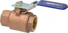 NIBCO - 1" Pipe, Full Port, Bronze Standard Ball Valve - 2 Piece, Inline - One Way Flow, FNPT x FNPT Ends, Locking Lever Handle, 600 WOG, 150 WSP - USA Tool & Supply
