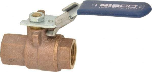 NIBCO - 1/2" Pipe, Full Port, Bronze Standard Ball Valve - 2 Piece, Inline - One Way Flow, FNPT x FNPT Ends, Locking Lever Handle, 600 WOG, 150 WSP - USA Tool & Supply