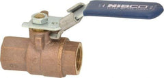 NIBCO - 1/2" Pipe, Full Port, Bronze Standard Ball Valve - 2 Piece, Inline - One Way Flow, FNPT x FNPT Ends, Locking Lever Handle, 600 WOG, 150 WSP - USA Tool & Supply