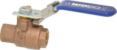 NIBCO - 3/8" Pipe, Full Port, Bronze Standard Ball Valve - 2 Piece, Inline - One Way Flow, FNPT x FNPT Ends, Locking Lever Handle, 600 WOG, 150 WSP - USA Tool & Supply