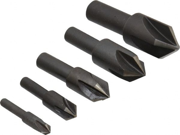 Cleveland - 5 Piece, 1/4 to 3/4" Head Diam, 82° Included Angle, Single End Countersink Set - USA Tool & Supply
