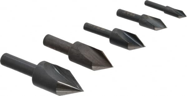 Cleveland - 5 Piece, 1/4 to 3/4" Head Diam, 60° Included Angle, Single End Countersink Set - USA Tool & Supply