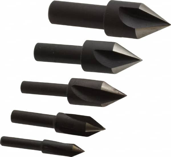 Cleveland - 5 Piece, 1/4 to 3/4" Head Diam, 60° Included Angle, Single End Countersink Set - USA Tool & Supply