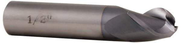 Accupro - 7/16" Diam, 9/16" LOC, 3 Flute Solid Carbide Ball End Mill - TiCN Finish, Single End, 2-1/2" OAL, 7/16" Shank Diam, Spiral Flute - USA Tool & Supply