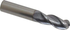 Accupro - 1/2" Diam, 1-1/4" LOC, 3 Flute Solid Carbide Ball End Mill - TiCN Finish, Single End, 3" OAL, 1/2" Shank Diam, Spiral Flute - USA Tool & Supply