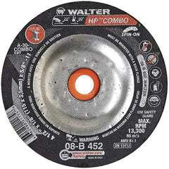 WALTER Surface Technologies - 30 Grit, 4-1/2" Wheel Diam, 1/8" Wheel Thickness, Type 27 Depressed Center Wheel - Aluminum Oxide, 13,300 Max RPM - USA Tool & Supply