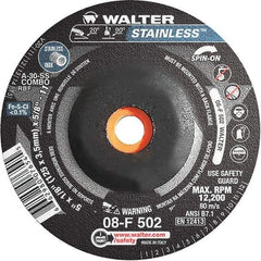 WALTER Surface Technologies - 30 Grit, 5" Wheel Diam, 1/8" Wheel Thickness, Type 27 Depressed Center Wheel - Aluminum Oxide, Resinoid Bond, 12,200 Max RPM - USA Tool & Supply