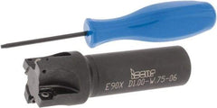 Iscar - 1" Cut Diam, 0.22" Max Depth of Cut, 3/4" Shank Diam, 3" OAL, Indexable Square Shoulder End Mill - Weldon Shank, 90° Lead Angle, Series Heliquad - USA Tool & Supply