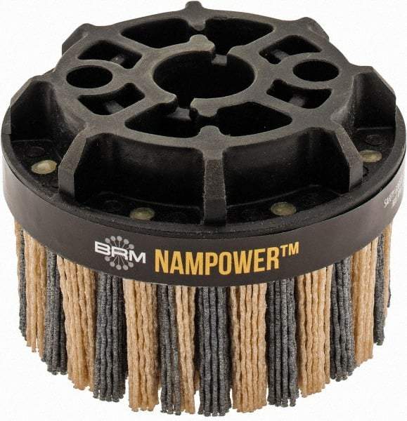 Brush Research Mfg. - 4" 80 Grit Ceramic/Silicon Carbide Tapered Disc Brush - Coarse Grade, CNC Adapter Connector, 0.71" Trim Length, 7/8" Arbor Hole - USA Tool & Supply