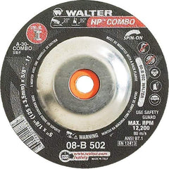 WALTER Surface Technologies - 30 Grit, 5" Wheel Diam, 1/8" Wheel Thickness, Type 27 Depressed Center Wheel - Aluminum Oxide, Resinoid Bond, 12,200 Max RPM - USA Tool & Supply