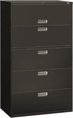 Hon - 42" Wide x 67" High x 19-1/4" Deep, 5 Drawer Roll-Out, Roll-Out Posting - Steel, Charcoal - USA Tool & Supply