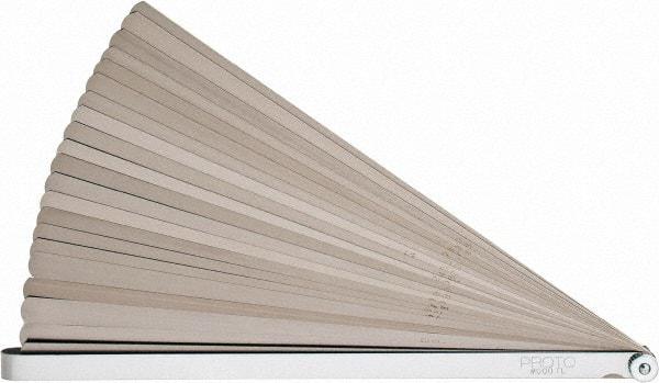 Proto - 25 Piece, 0.0015 to 0.04" Thick, Parallel Feeler Gage Set - 12" Leaf Length, 1/2" Wide, Steel - USA Tool & Supply