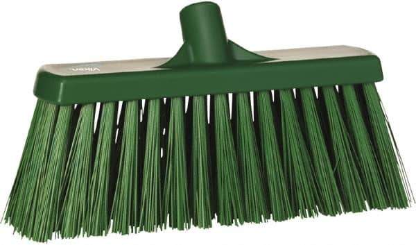 Vikan - 12" Heavy Duty Synthetic Push Broom - 2" Bristle Length, Plastic Block, European Threaded Handle Connection - USA Tool & Supply