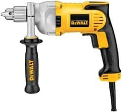 DeWALT - 1/2" Keyed Chuck, 1,200 RPM, Pistol Grip Handle Electric Drill - 10.5 Amps, 115 Volts, Reversible, Includes 360° Locking Side Handle with Soft Grip & Chuck Key with Holder - USA Tool & Supply