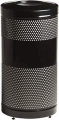 Rubbermaid - 25 Gal Black Round Decorative Waste Receptacle With Top - Steel, 902mm High - USA Tool & Supply