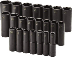 SK - 22 Piece 1/2" Drive Black Finish Deep Well Impact Socket Set - 6 Points, 10mm to 32mm Range, Metric Measurement Standard - USA Tool & Supply