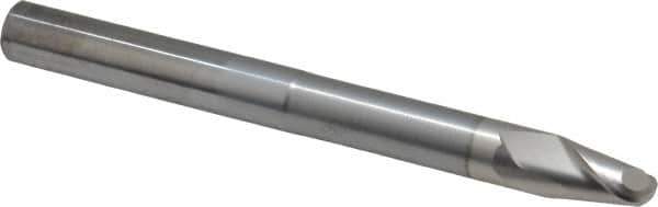 SGS - 3/8" Diam, 1/2" LOC, 2 Flute Solid Carbide Ball End Mill - TiB2 Finish, Single End, 4" OAL, 3/8" Shank Diam, Spiral Flute - USA Tool & Supply