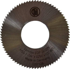 Controx - 1-1/4" Diam x 0.025" Blade Thickness x 1/2" Arbor Hole Diam, 80 Tooth Slitting & Slotting Saw - Arbor Connection, Right Hand, Uncoated, M2 High Speed Steel, Concave Ground - USA Tool & Supply