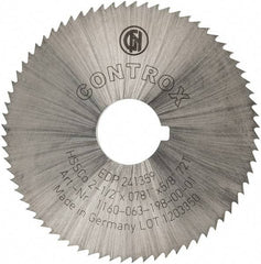 Controx - 2-1/2" Diam x 0.0781" Blade Thickness x 5/8" Arbor Hole Diam, 72 Tooth Slitting and Slotting Saw - Arbor Connection, Right Hand, Uncoated, Cobalt, Concave Ground, Contains Keyway - USA Tool & Supply