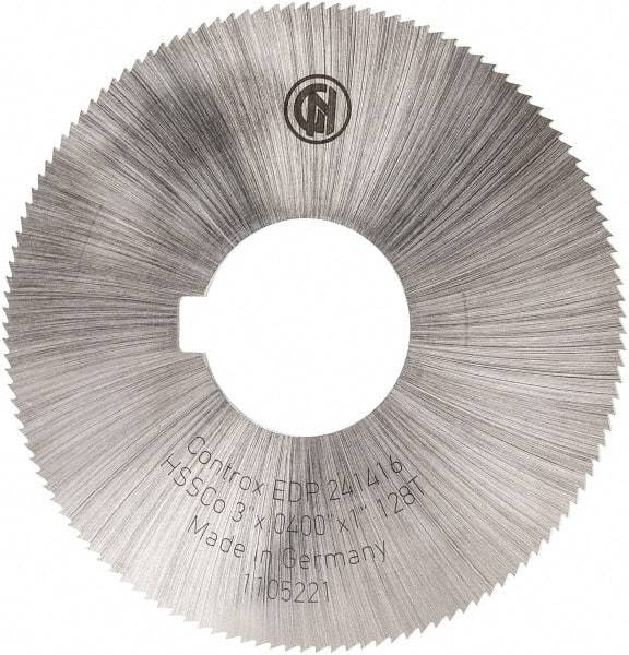 Controx - 3" Diam x 0.04" Blade Thickness x 1" Arbor Hole Diam, 128 Tooth Slitting and Slotting Saw - Arbor Connection, Right Hand, Uncoated, Cobalt, Concave Ground, Contains Keyway - USA Tool & Supply