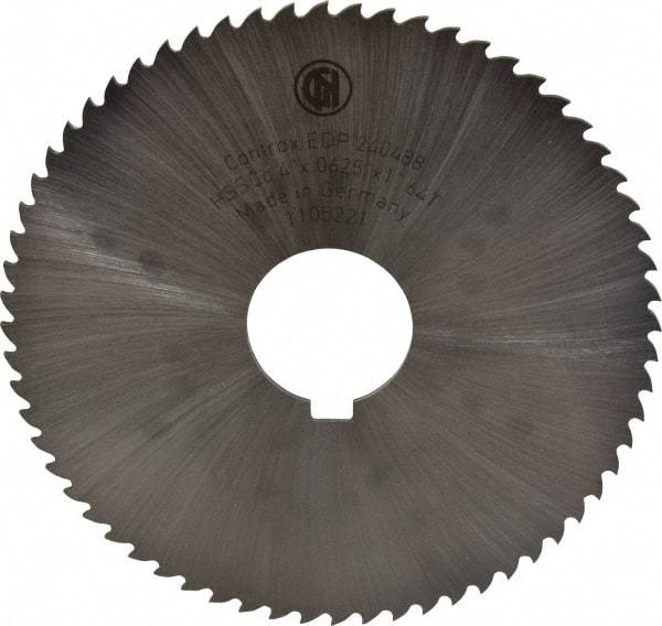 Controx - 4" Diam x 1/16" Blade Thickness x 1" Arbor Hole Diam, 64 Tooth Slitting and Slotting Saw - Arbor Connection, Right Hand, Uncoated, Cobalt, 15° Rake, Concave Ground, Contains Keyway - USA Tool & Supply