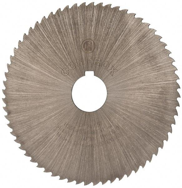 Controx - 5" Diam x 0.0781" Blade Thickness x 1" Arbor Hole Diam, 64 Tooth Slitting and Slotting Saw - Arbor Connection, Right Hand, Uncoated, Cobalt, 15° Rake, Concave Ground, Contains Keyway - USA Tool & Supply