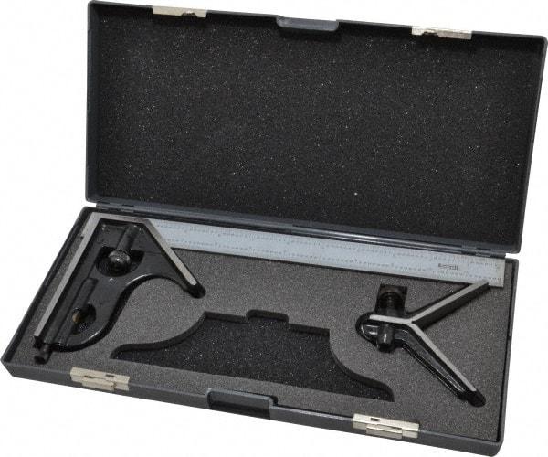 SPI - 3 Piece, 12" Combination Square Set - 1/16, 1/32, 1/64 & 1/8" (4R) Graduation, Hardened Steel Blade, Hardened Steel Center & Square Head - USA Tool & Supply