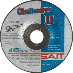 Sait - 36 Grit, 5" Wheel Diam, 1/8" Wheel Thickness, 7/8" Arbor Hole, Type 29 Depressed Center Wheel - Aluminum Oxide, Resinoid Bond, 12,200 Max RPM, Compatible with Angle Grinder - USA Tool & Supply