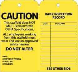NMC - 3" High x 6" Long, CAUTION - DO NOT ALTER, English Safety & Facility Inspection Tag - Tag Header: CAUTION, 2 Sides, Black & Yellow Cardstock - USA Tool & Supply