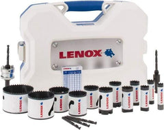 Lenox - 17 Piece, 5/8" to 3" Saw Diam, Contractor's Hole Saw Kit - Bi-Metal, Varied Toothing, Pilot Drill Model No. 4321, Includes 12 Hole Saws - USA Tool & Supply