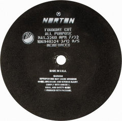 Norton - 24" Aluminum Oxide Cutoff Wheel - 7/32" Thick, 1-3/4" Arbor, 2,260 Max RPM, Use with Stationary Grinders - USA Tool & Supply