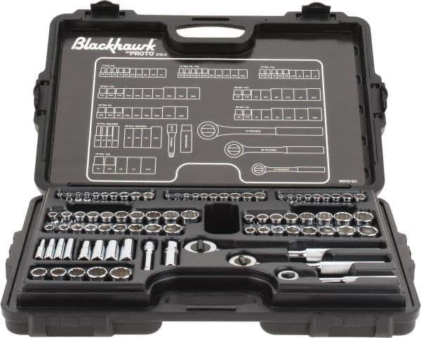 Blackhawk by Proto - 82 Piece 1/4" & 3/8" Drive Deep Well Socket Set - 6, 12 Points, 5/32" to 13/16" (4mm to 19mm) Range, Inch/Metric Measurement Standard - USA Tool & Supply