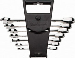 Blackhawk by Proto - 7 Piece, 3/8" to 3/4", Nonreversible Ratcheting Combination Wrench Set - Inch Measurement Standard, Full Polish Finish, Comes in Canvas Roll - USA Tool & Supply