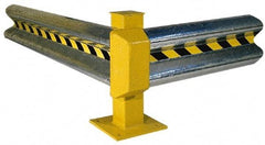 Vestil - 8' Long x 12" High, Gray with Black & Yellow Caution Tape Steel Straight Standard Guard Rail - 2 Rails Accommodated, 3-1/4" Deep, 56 Lb - USA Tool & Supply