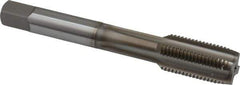 OSG - 1/2-20 UNF 3B 4 Flute Nitride Finish Vanadium High Speed Steel Straight Flute Machine Tap - Plug, Right Hand Thread, 3-3/8" OAL, 1-21/32" Thread Length, H3 Limit, Oversize - Exact Industrial Supply