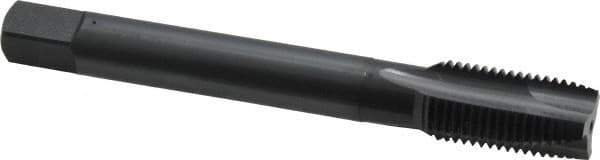 OSG - M12x1.25 Metric Fine, 3 Flute, Oxide Finish, Vanadium High Speed Steel Spiral Point Tap - Plug Chamfer, Right Hand Thread, 3-3/8" OAL, 1-21/32" Thread Length, 0.367" Shank Diam, Series 289 - Exact Industrial Supply