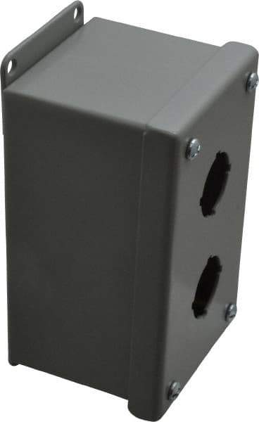 Cooper B-Line - 2 Hole, 1.203 Inch Hole Diameter, Steel Pushbutton Switch Enclosure - 5-3/4 Inch High x 3-1/4 Inch Wide x 3 Inch Deep, 12, 13 NEMA Rated - USA Tool & Supply