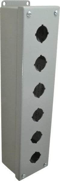 Cooper B-Line - 6 Hole, 1.203 Inch Hole Diameter, Steel Pushbutton Switch Enclosure - 14-3/4 Inch High x 3-1/4 Inch Wide x 2-3/4 Inch Deep, 12, 13 NEMA Rated - USA Tool & Supply