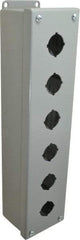 Cooper B-Line - 6 Hole, 1.203 Inch Hole Diameter, Steel Pushbutton Switch Enclosure - 14-3/4 Inch High x 3-1/4 Inch Wide x 2-3/4 Inch Deep, 12, 13 NEMA Rated - USA Tool & Supply