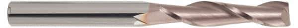 SGS - 3/16", 1-1/8" LOC, 3/16" Shank Diam, 3" OAL, 2 Flute, Solid Carbide Square End Mill - Single End, TiCN Finish, Spiral Flute, 30° Helix, Centercutting, Right Hand Cut, Right Hand Flute, Series 3EL - USA Tool & Supply