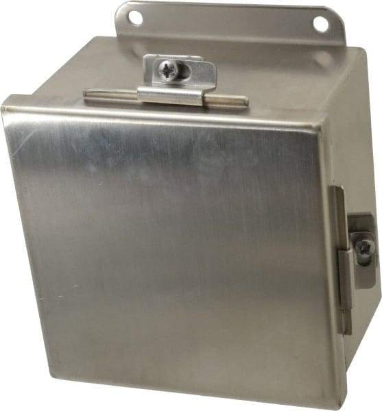 Cooper B-Line - Stainless Steel Standard Enclosure Hinge Flat Cover - NEMA 4, 12, 13, 3RX, 4X, 6" Wide x 6" High x 4" Deep, Corrosion Resistant, Dust-tight, Rainproof & Watertight - USA Tool & Supply