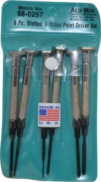 Moody Tools - 6 Piece JIS, Phillips & Slotted Screwdriver Set - Bit Sizes: Philips JIS: #00, Phillips: #0, #1, Slotted - USA Tool & Supply