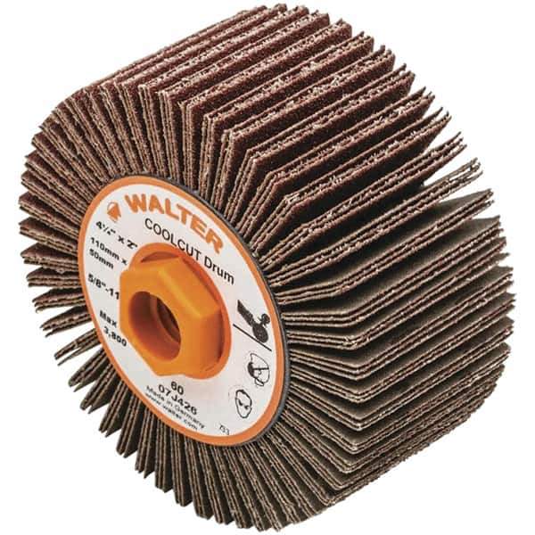 WALTER Surface Technologies - 4-1/4" Diam 60 Grit Aluminum Oxide Unmounted Flap Wheel - 5/8-11 Threaded Hole, 2" Wide, Coated, Grade Coarse, 3,800 Max RPM - USA Tool & Supply