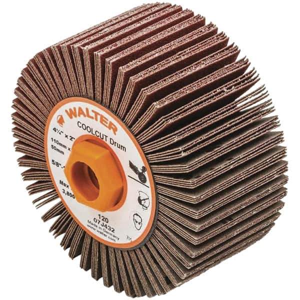 WALTER Surface Technologies - 4-1/4" Diam 120 Grit Aluminum Oxide Unmounted Flap Wheel - 5/8-11 Threaded Hole, 2" Wide, Coated, Grade Fine, 3,800 Max RPM - USA Tool & Supply