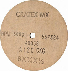 Cratex - 6" Diam x 1/2" Hole x 1/4" Thick, 120 Grit Surface Grinding Wheel - Aluminum Oxide, Type 1, Fine Grade, 6,050 Max RPM, No Recess - USA Tool & Supply