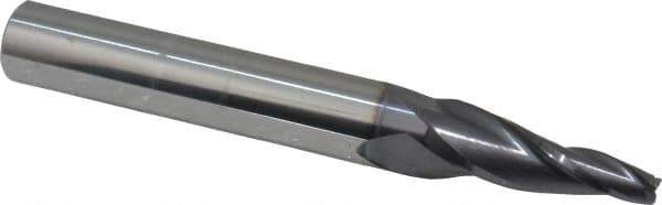 ProMax - 7° Taper Angle per Side, 3/16" Small End Diam, Solid Carbide 3 Flute Tapered Ball End Mill - AlTiN Finish, 4" OAL, 1/2" Shank Diam, Spiral Flute - USA Tool & Supply
