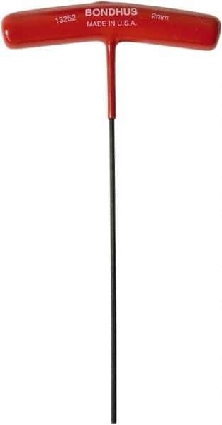 Bondhus - 2mm Hex, T-Handle Cushion Grip, Ball End Hex Key - 150mm OAL, Protanium High Torque Steel, Metric System of Measurement - USA Tool & Supply