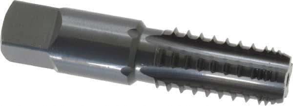 OSG - 1/4-18 NPT, 5 Flutes, Oxide Finish, High Speed Steel, Interrupted Thread Pipe Tap - 9/16 Inch Shank Diameter, 9/16 Inch Shank Diameter, 1-1/16 Inch Thread Length, 0.42 Inch Square Size, Regular Hook, Modified Bottoming Chamfer - Exact Industrial Supply